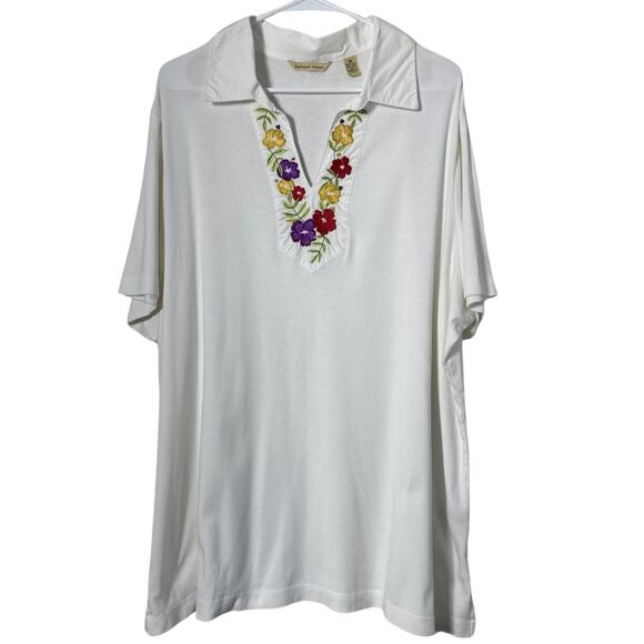 Bechamel Floral Embroidered Polo T-shirt White Top Short Sleeve Women’s Size 3X - Picture 1 of 11